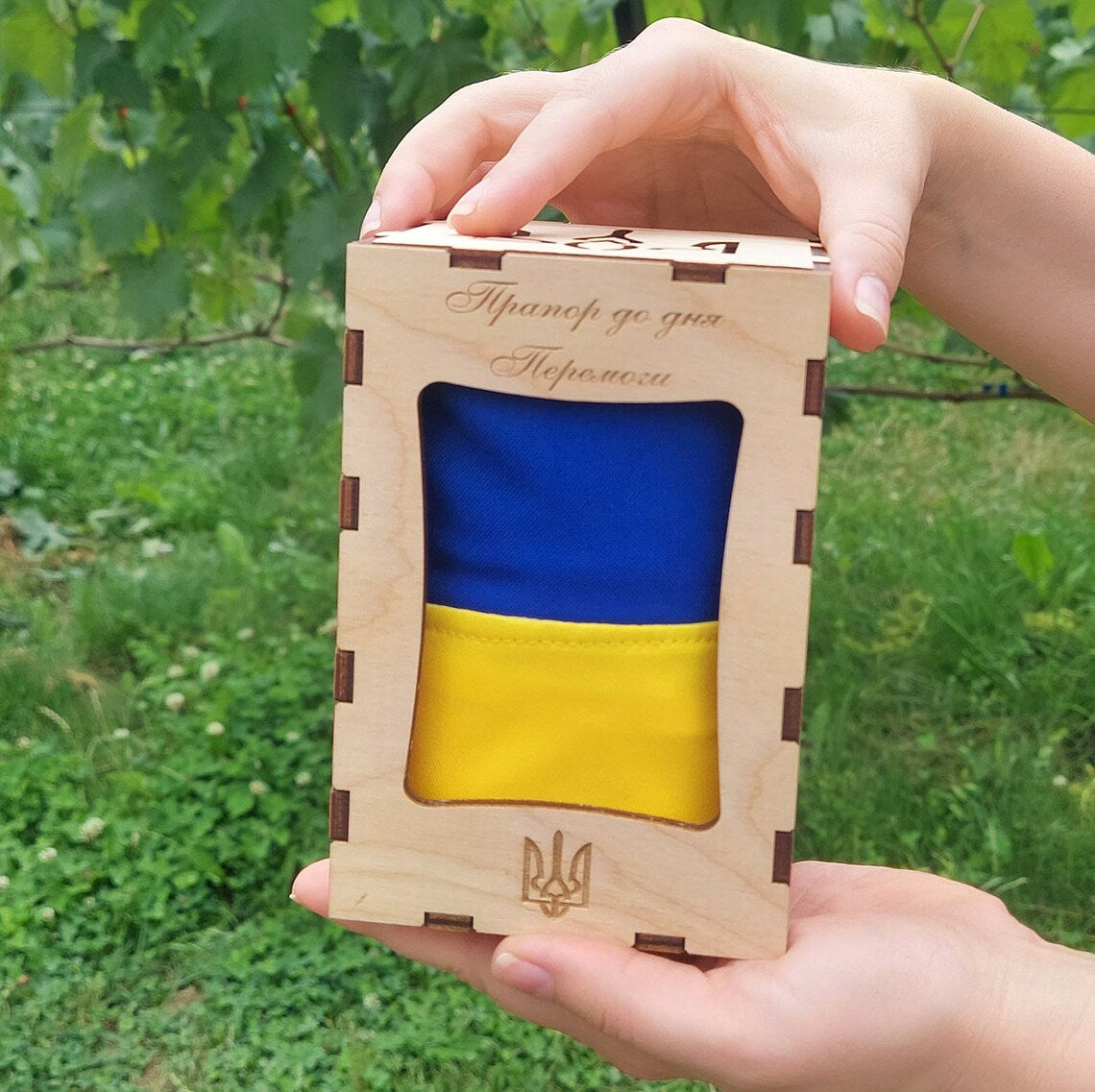 Ukrainian Flag in Gift Wooden Box | Ukraine Flag Made in Ukraine