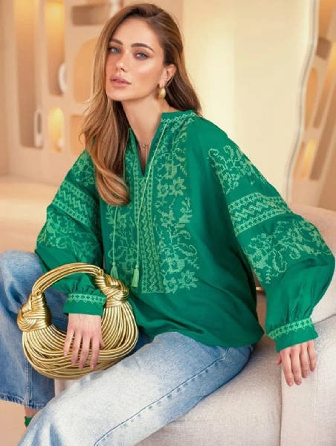 Green Ukraine Vyshyvanka blouse