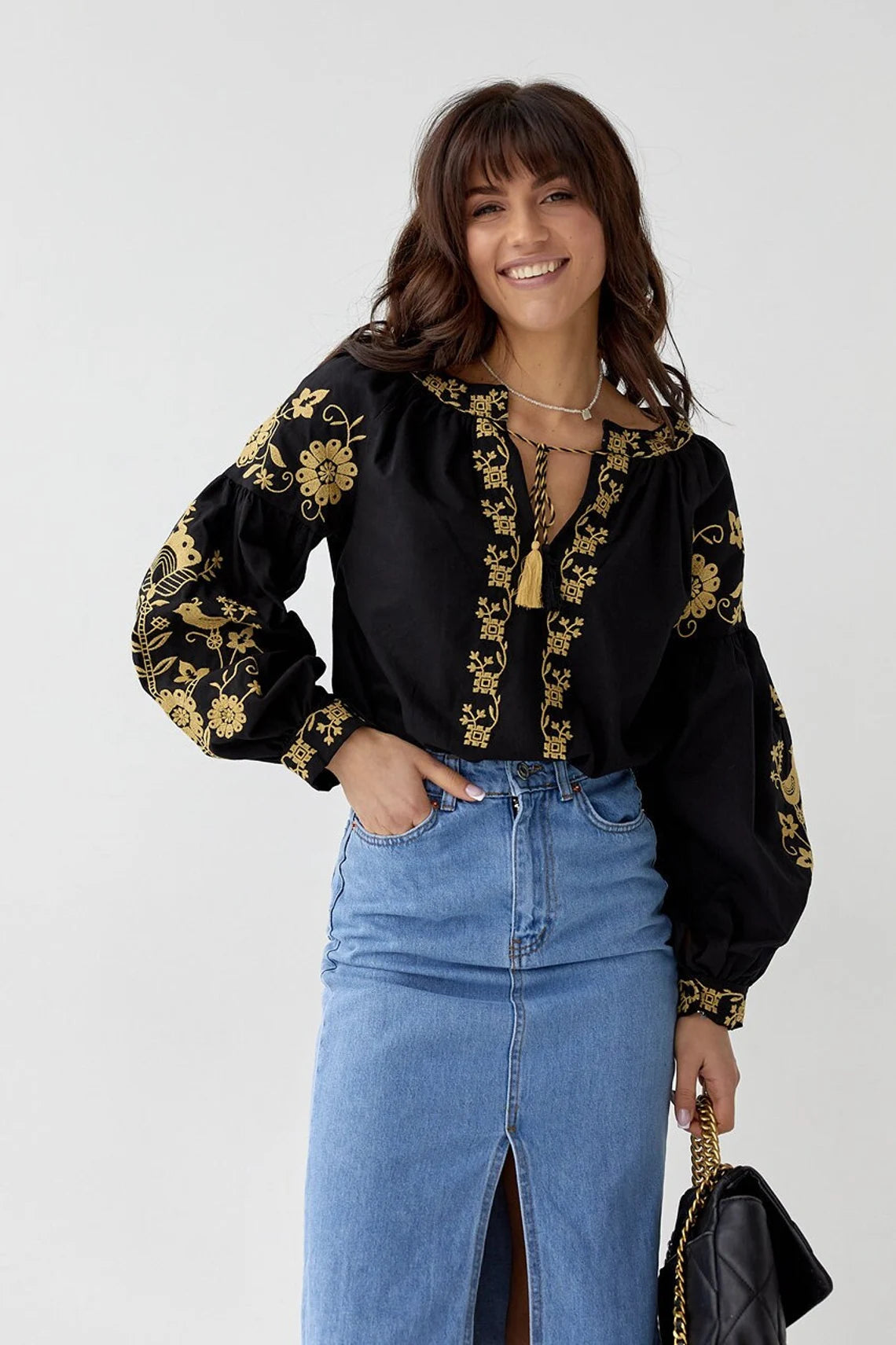 Black Ukrainian Vyshyvanka blouse (Gold ornament)