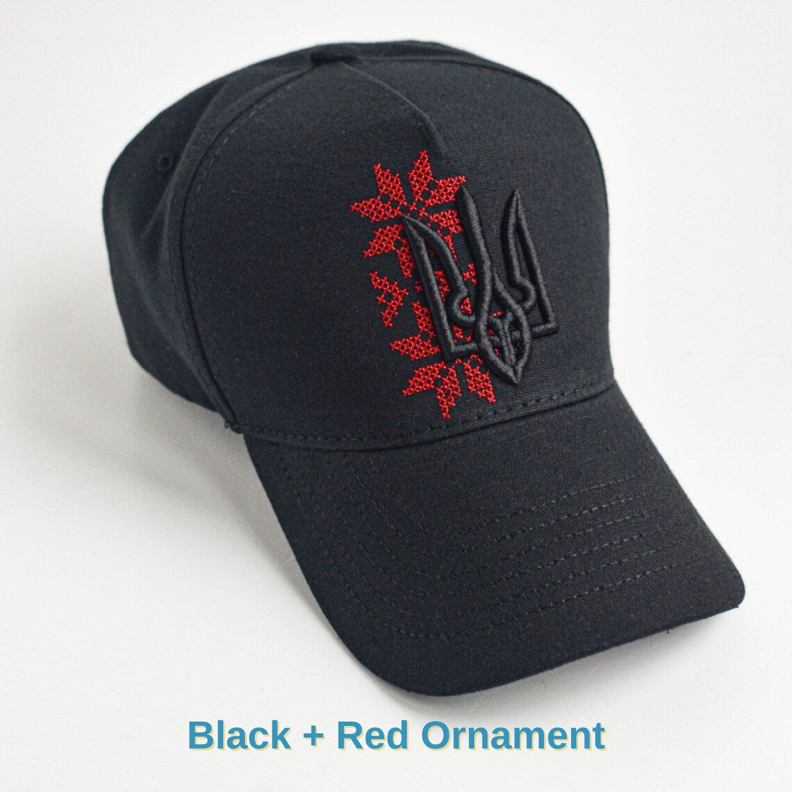 White+Blue Ornament trucker with embroidered trident