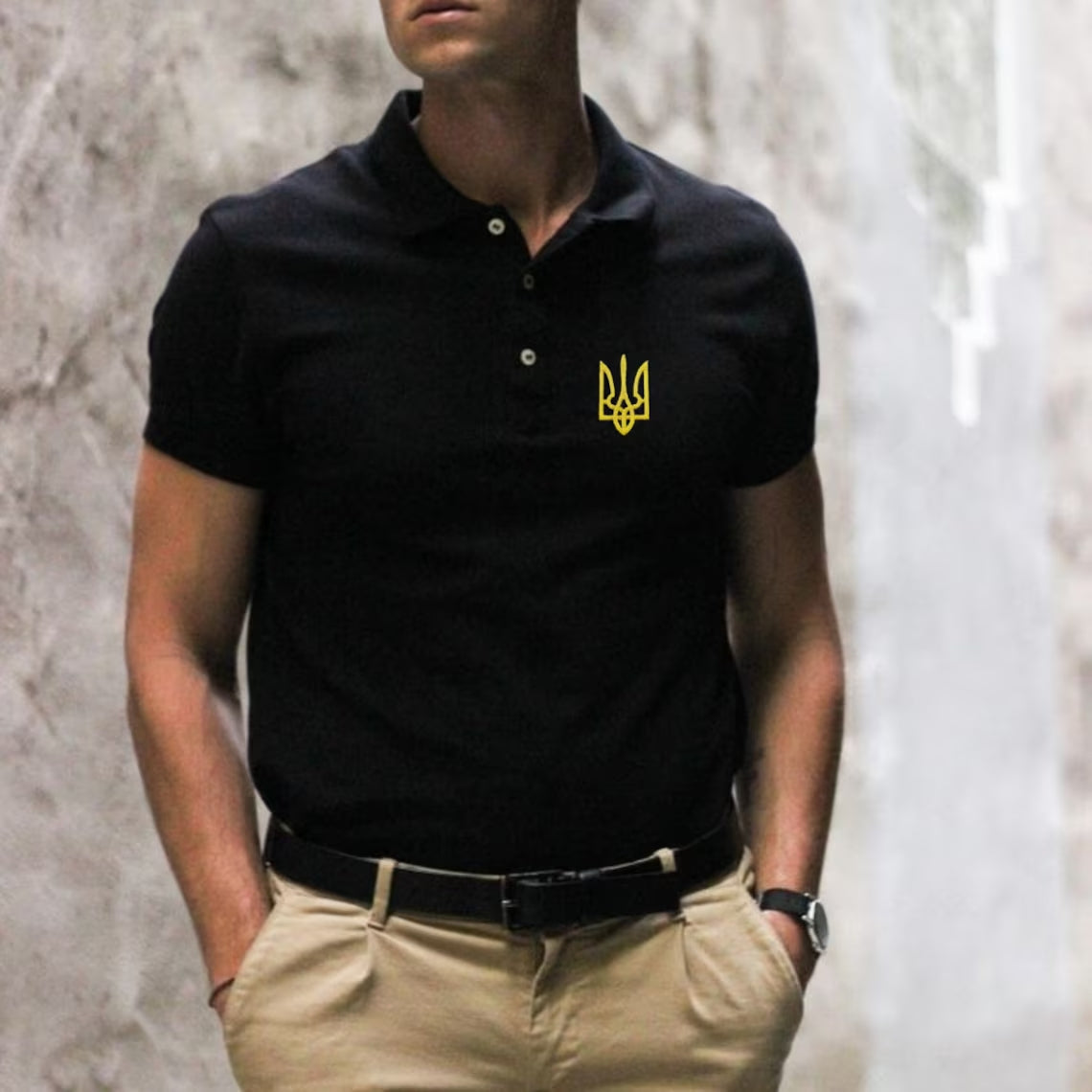 Ukraine Polo Shirt with Embroidered Trident