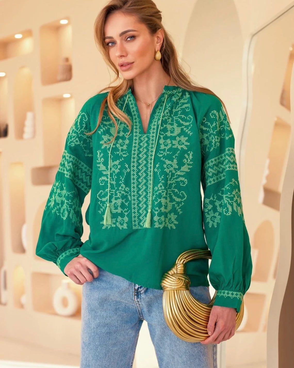 Green Ukraine Vyshyvanka blouse