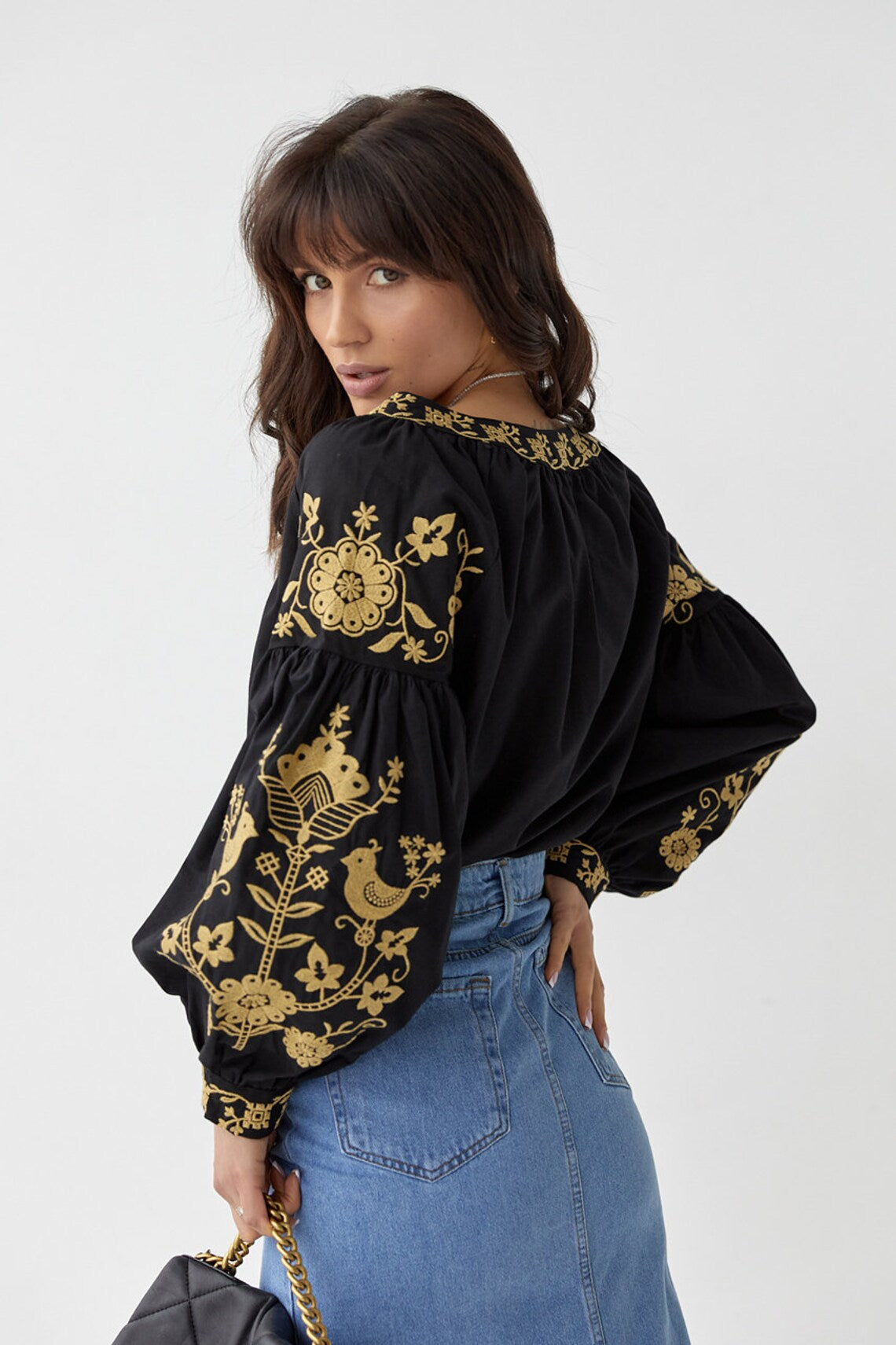 Black Ukrainian Vyshyvanka blouse (Gold ornament)