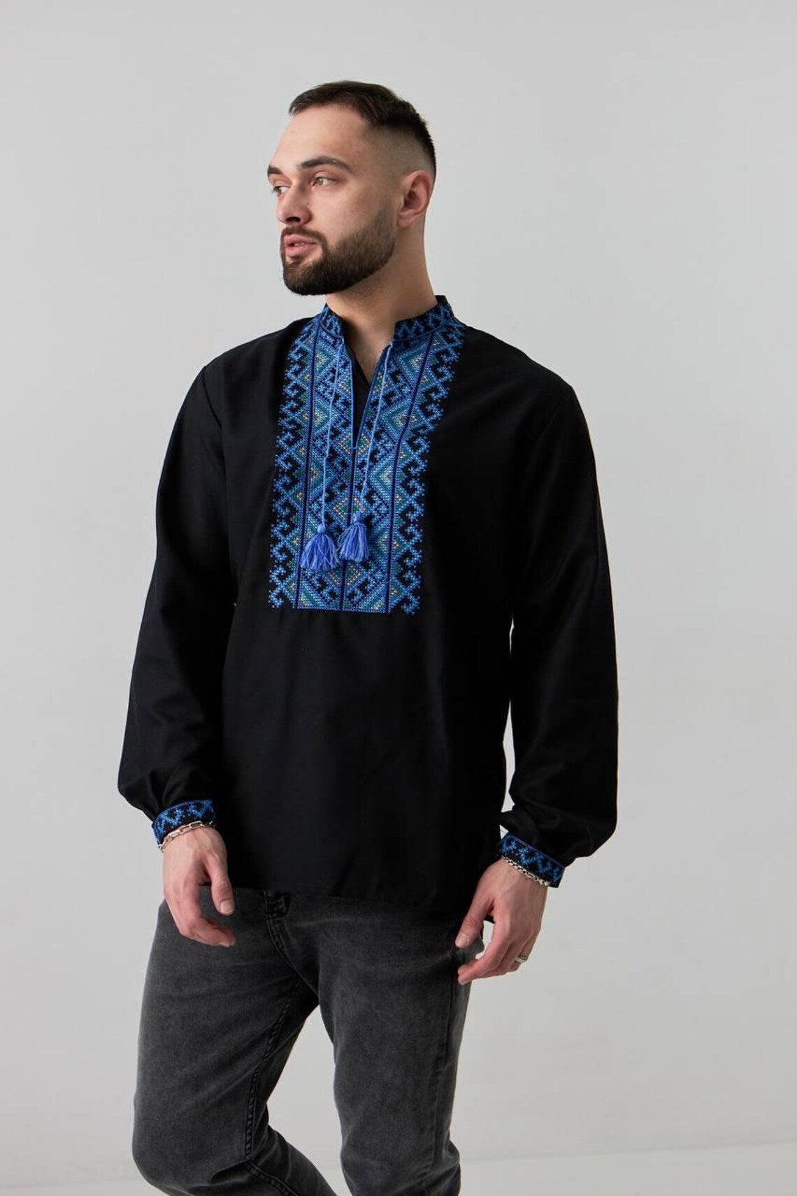 Black Vyshyvanka Men's (Blue Ornament)