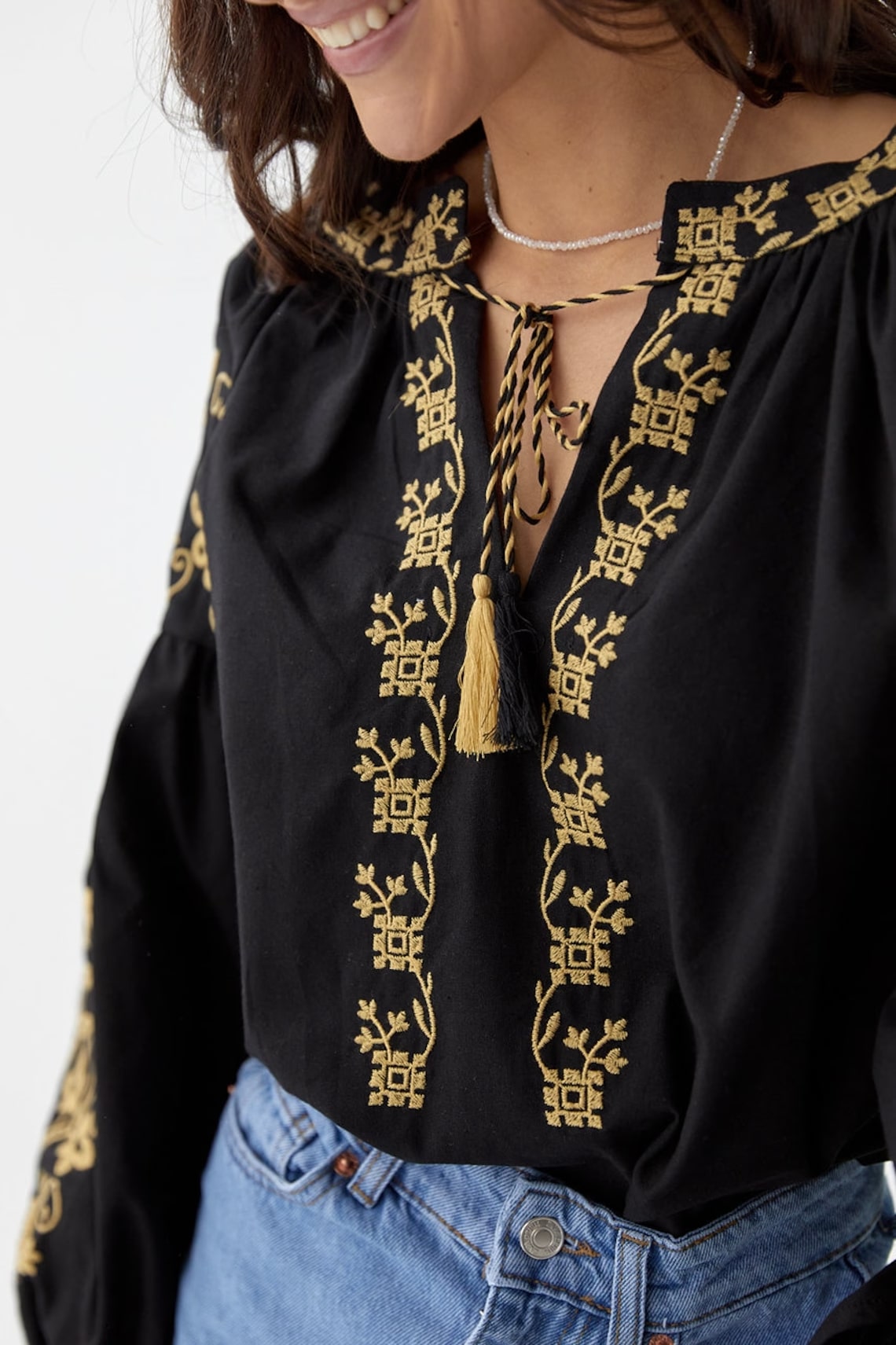 Black Ukrainian Vyshyvanka blouse (Gold ornament)