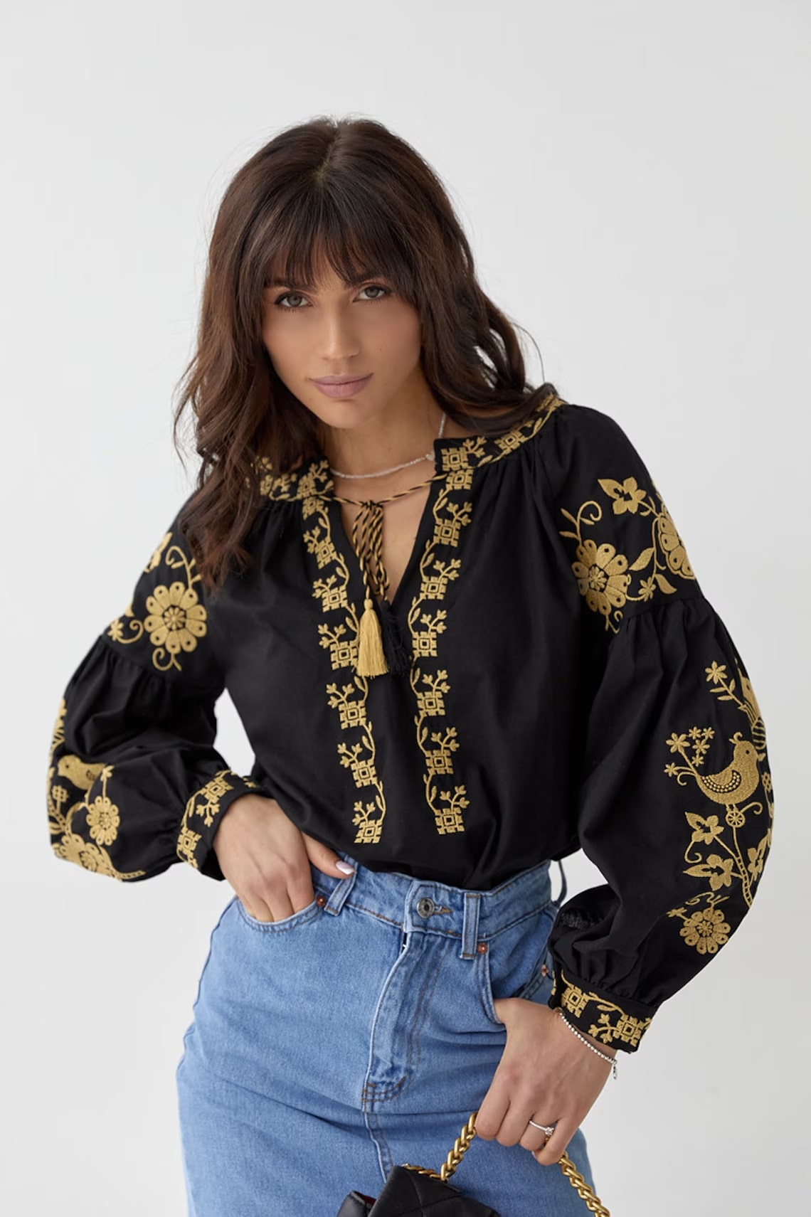 Black Ukrainian Vyshyvanka blouse (Gold ornament)