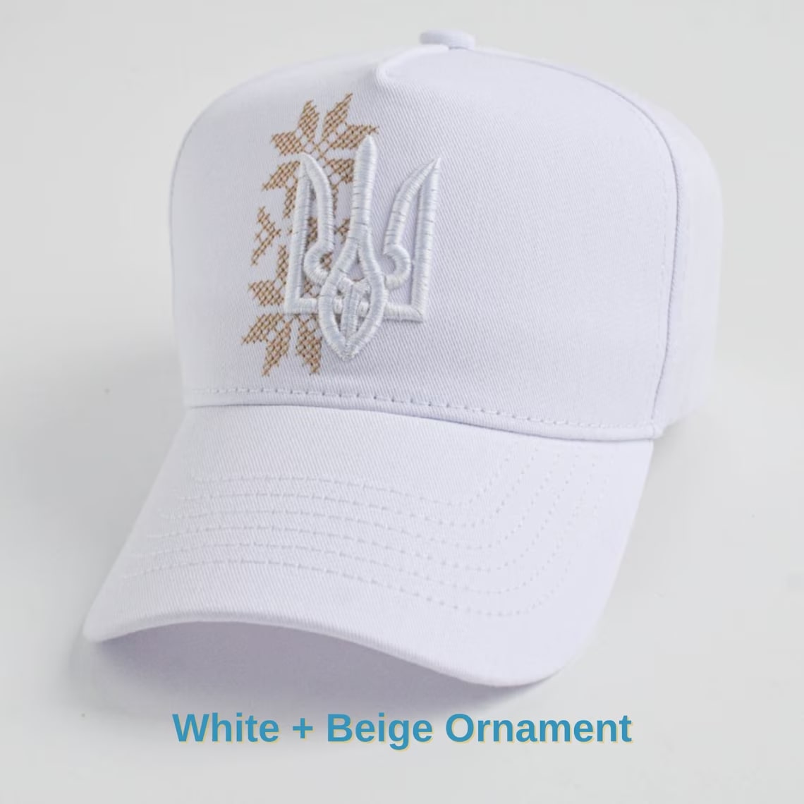 White+Blue Ornament trucker with embroidered trident