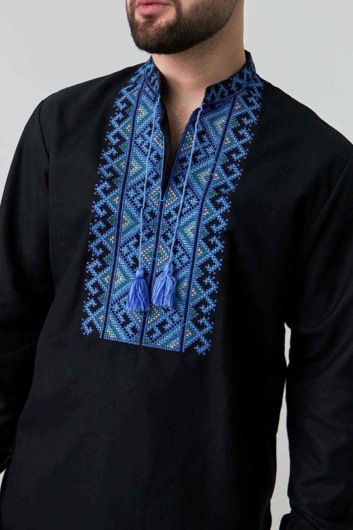 Black Vyshyvanka Men's (Blue Ornament)