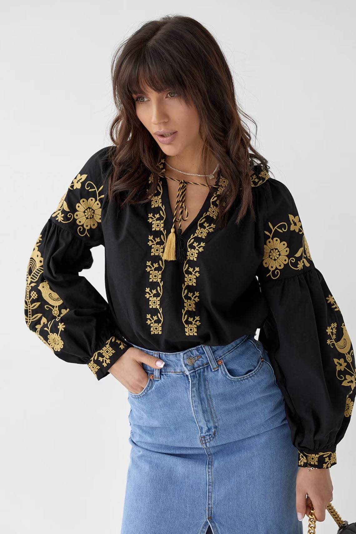 Black Ukrainian Vyshyvanka blouse (Gold ornament)