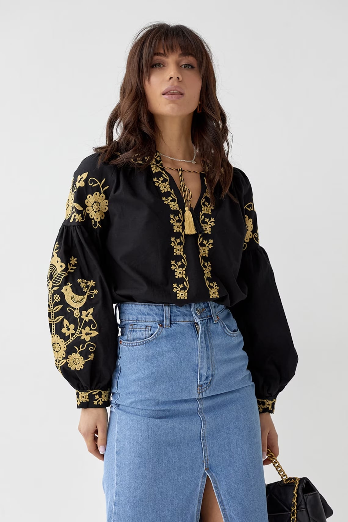 Black Ukrainian Vyshyvanka blouse (Gold ornament)