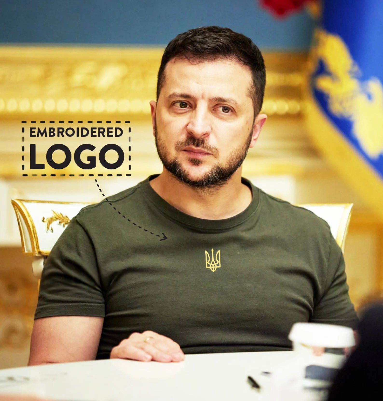 Ukraine Zelensky T-shirt With Embroidered Trident