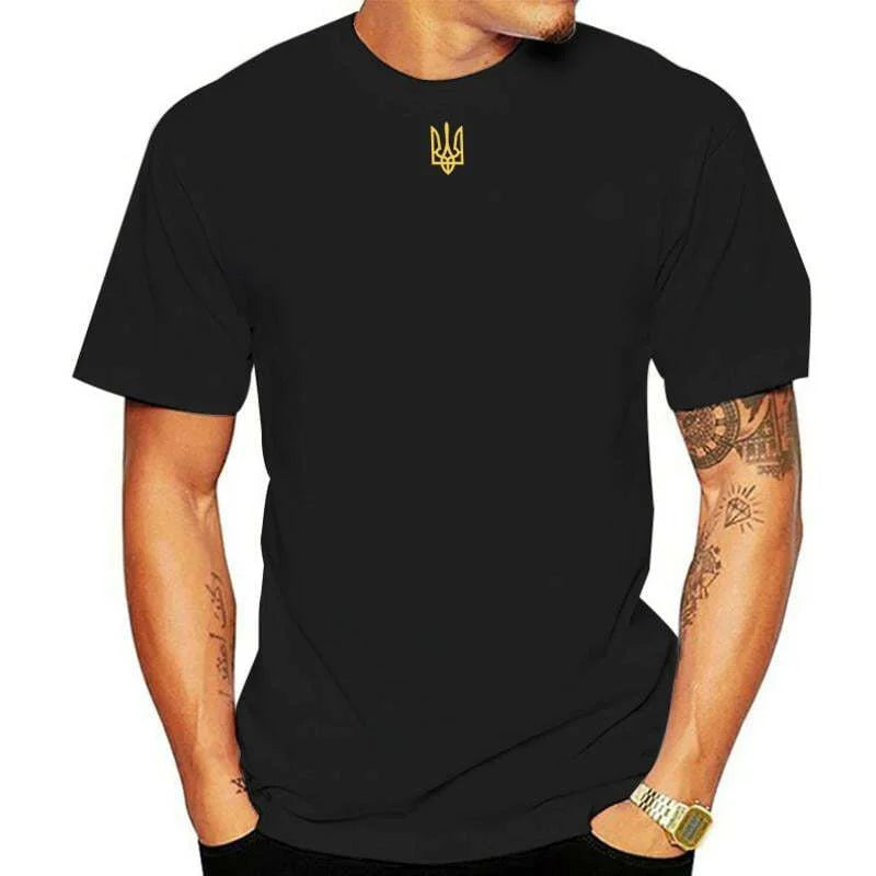 A black T-shirt with a gold trident like Zelensky's