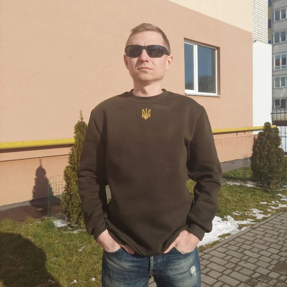 Zelensky Sweatshirt with Embroidered Ukrainian Tryzub