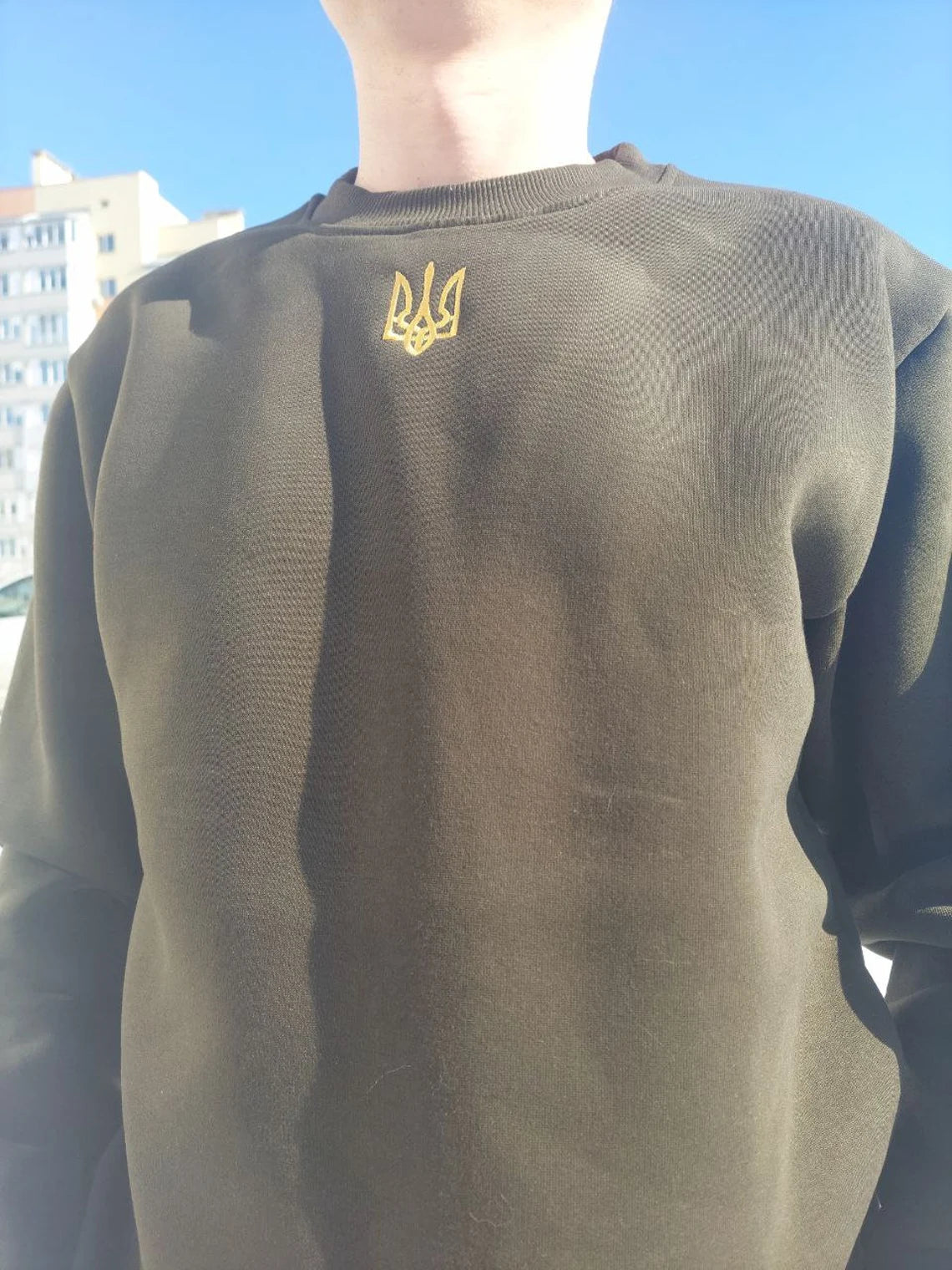 Zelensky Sweatshirt with Embroidered Ukrainian Tryzub